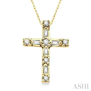 1/10 Ctw Diamond Cross Pendant in 10K Yellow Gold with Chain