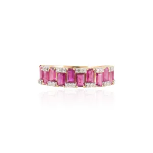 14K Gold Ruby Diamond Half Eternity Band