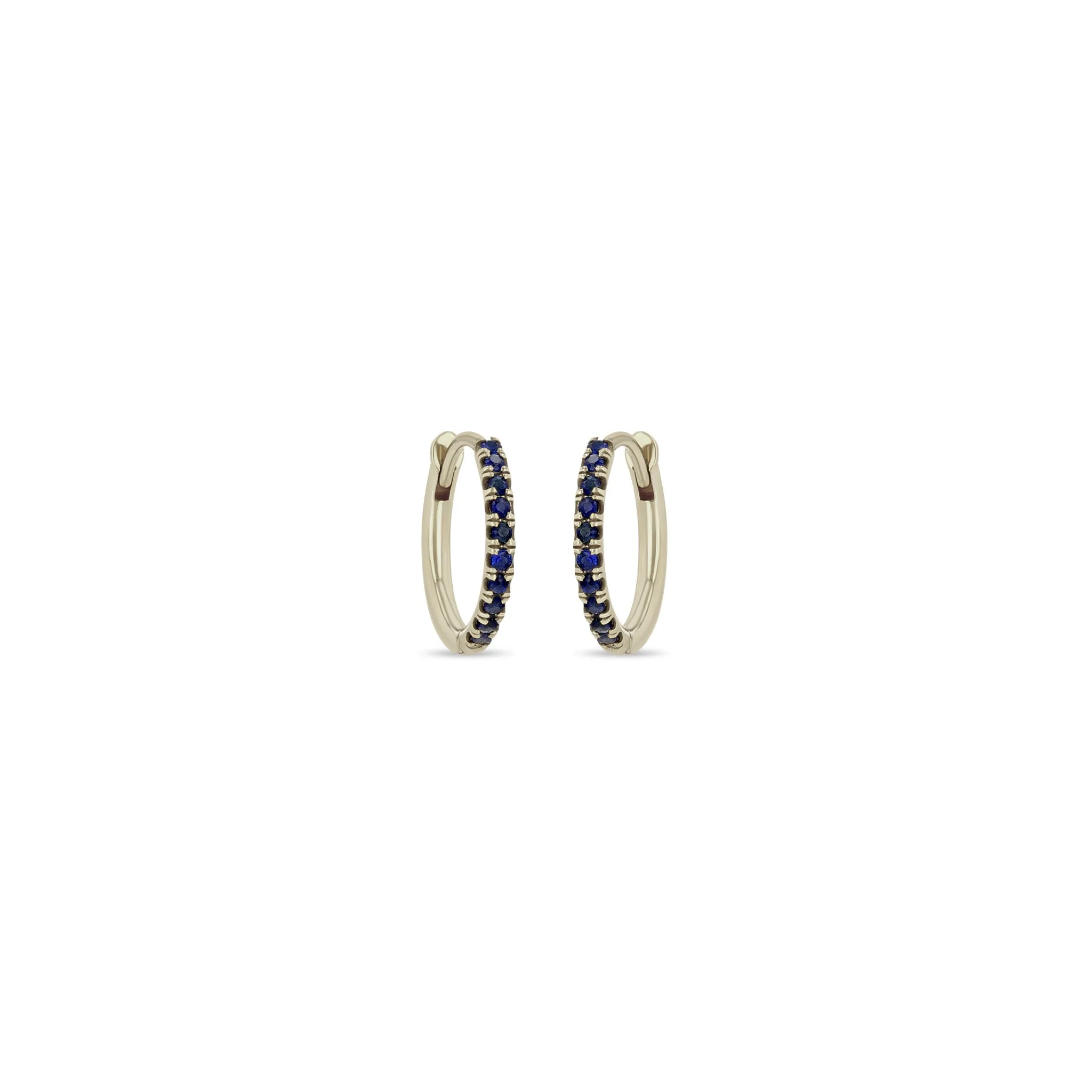 14k Medium Pavé Blue Sapphire Hinge Huggie Hoops