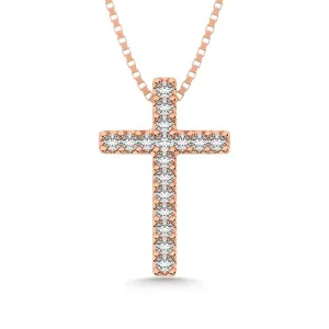 14K Rose Gold Diamond 1/10 Ct.Tw. Cross Pendant