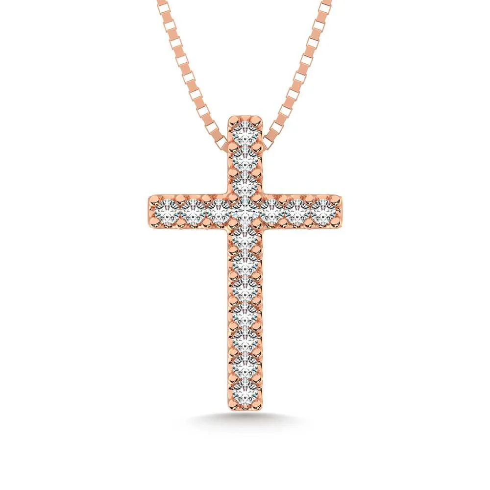 14K Rose Gold Diamond 1/10 Ct.Tw. Cross Pendant