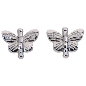 14K White Gold Diamond Hinged Butterfly Earrings