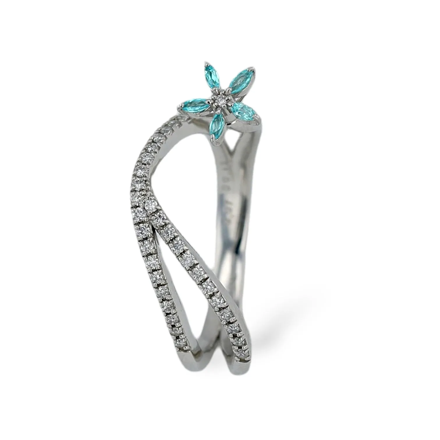 14K White gold Paraiba diamonds clover ring-32213