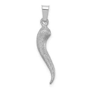 14K White Gold Solid Brushed Finish 3-Dimensional Italian Horn Charm Pendant