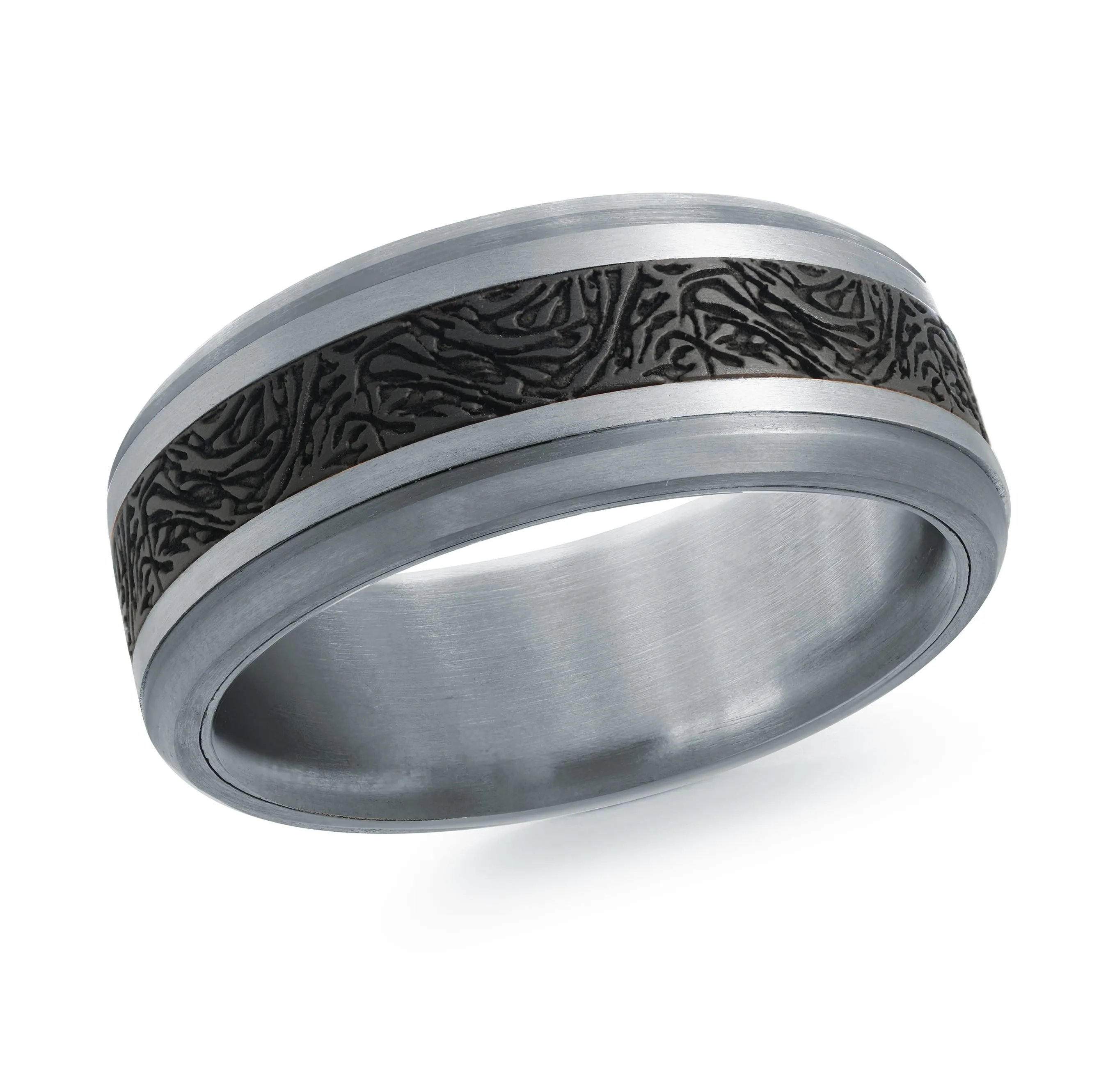 14K White Gold with Carbon Fiber Ring from the Tantalum Collection by Malo - MRDTC-010-8WB