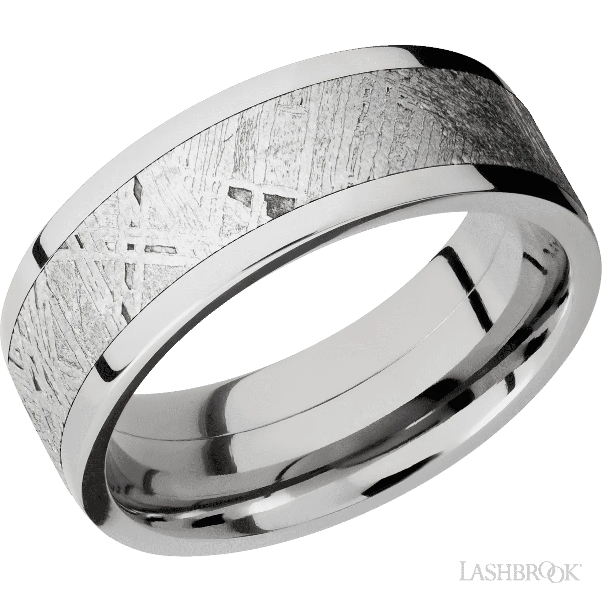 14K White Gold with Polish Finish and Meteorite Inlay - 8MM