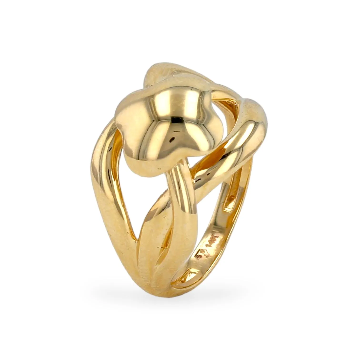 14K Yellow gold big center clover ring-V143