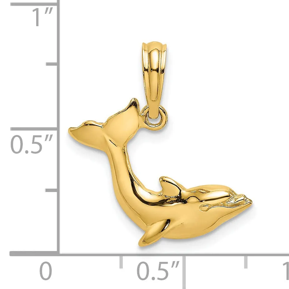 14k Yellow Gold Casted Open Back Polished Finish Jumping Dolphin Charm Pendant