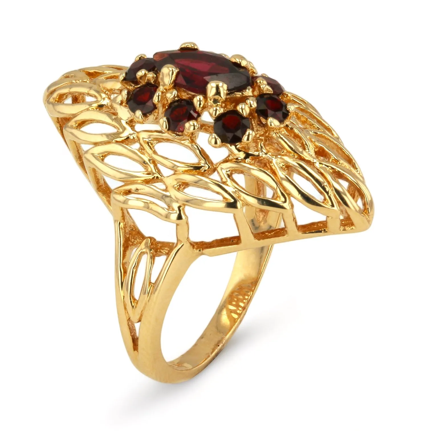 14K Yellow Gold Mesh Ring with Garnet Stones - 27350