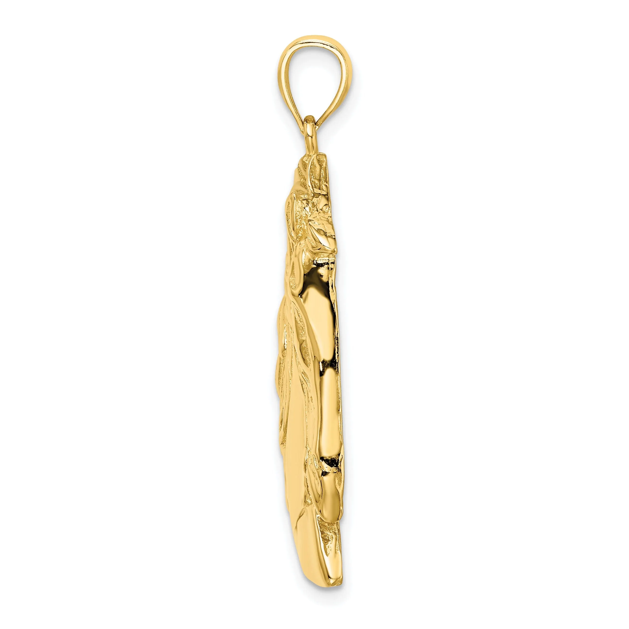 14K Yellow Gold Polished Texture Finish Horse Head with Long Mane Charm Pendant