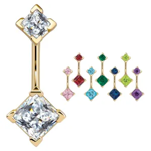 14K Yellow Gold Princess Gem Belly Rings