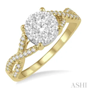 14K Yellow Gold Round Lovebright Diamond Engagement Ring, .66 Carat TW