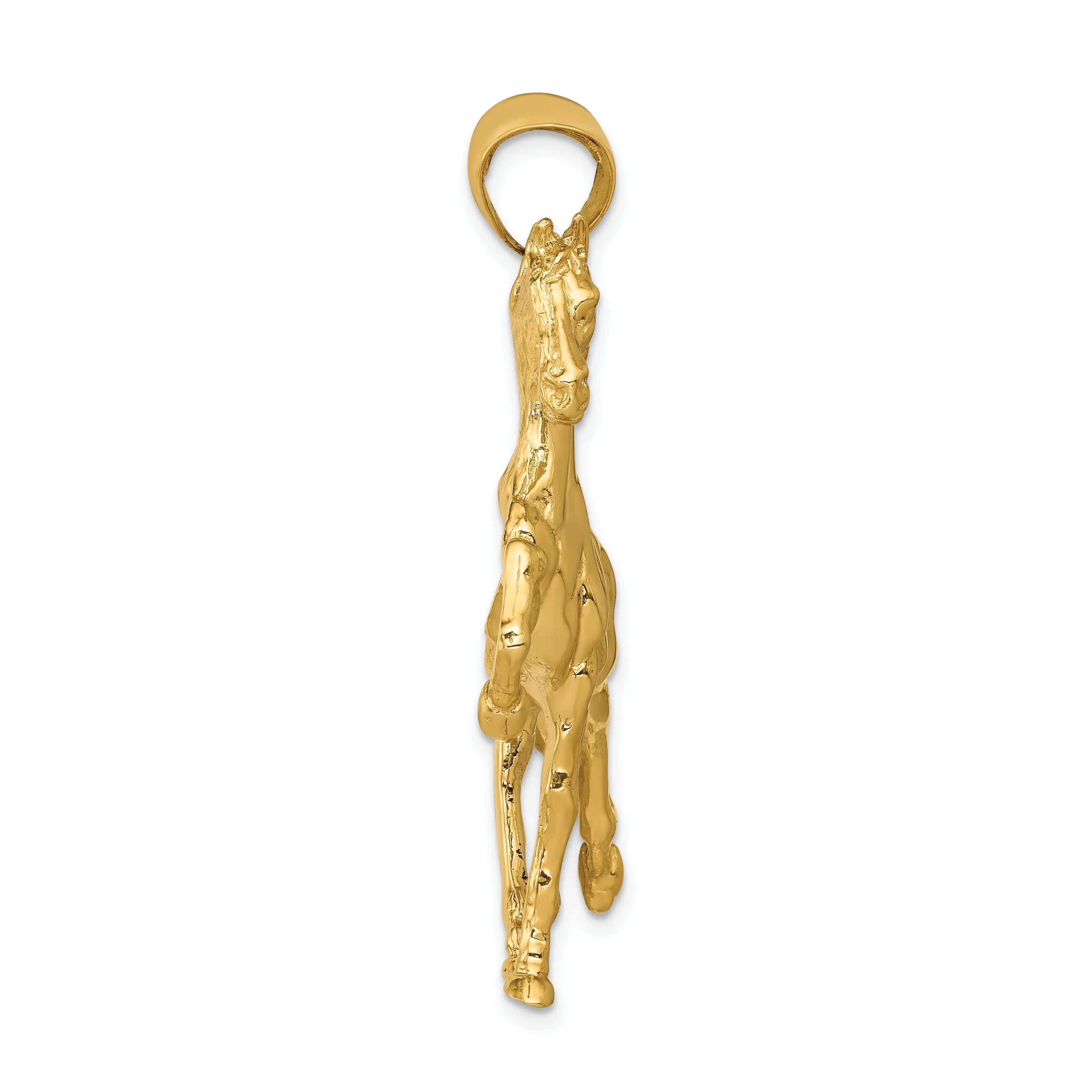 14k Yellow Gold Solid Polished Finish Open-Backed Mens Horse Charm Pendant