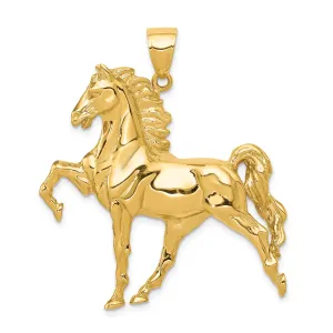 14k Yellow Gold Solid Polished Finish Open-Backed Mens Horse Charm Pendant