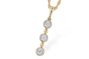 14K Yellow Gold Three Stone Bezel Set Diamond Fashion Pendant, 0.08 Carat TW