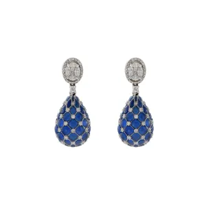 14KT White Gold Cabochon Sapphire And Diamond Drop Earrings