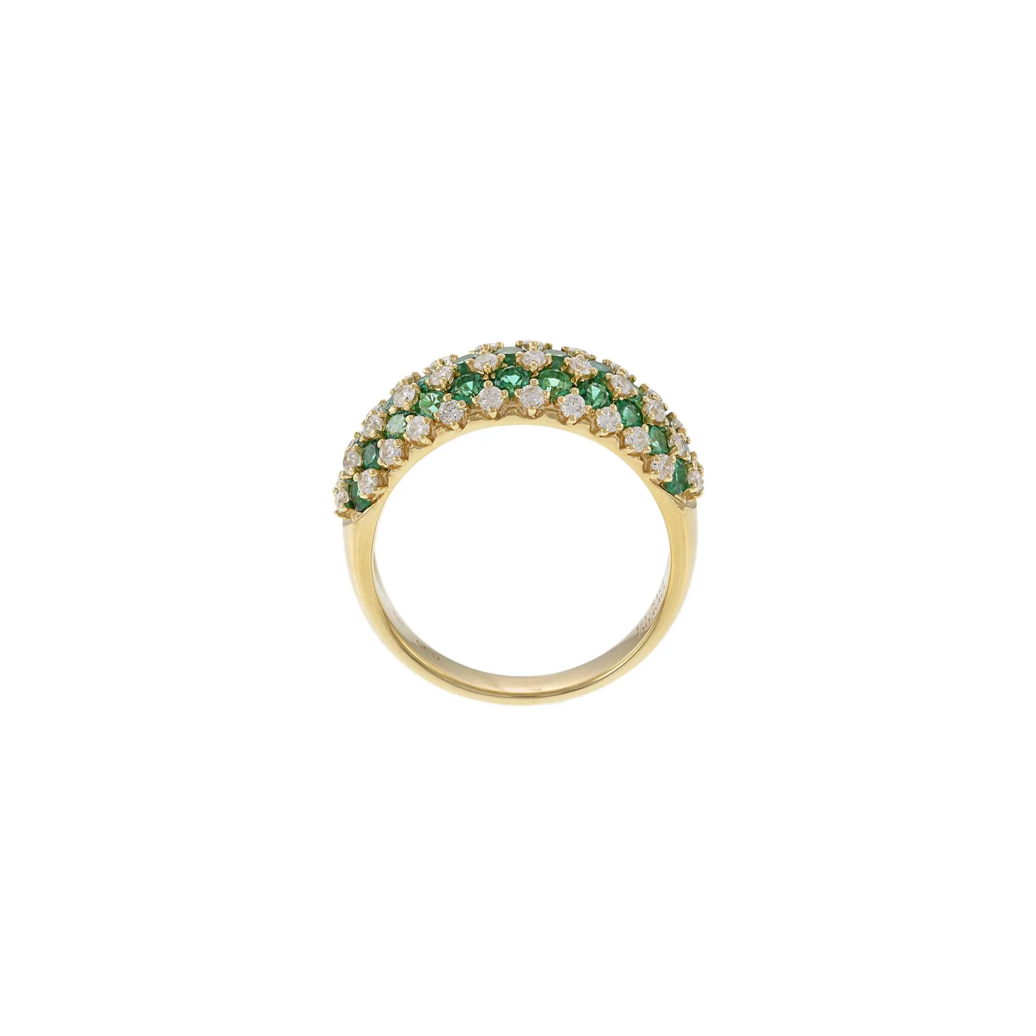 14KT Yellow Gold Checkerboard Emeralds and Diamond Dome Ring