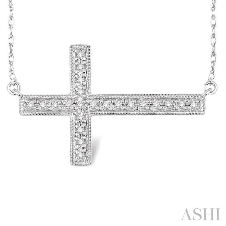 1/5 Ctw Round Cut Sideway Cross Pendant in 10K White Gold with Chain