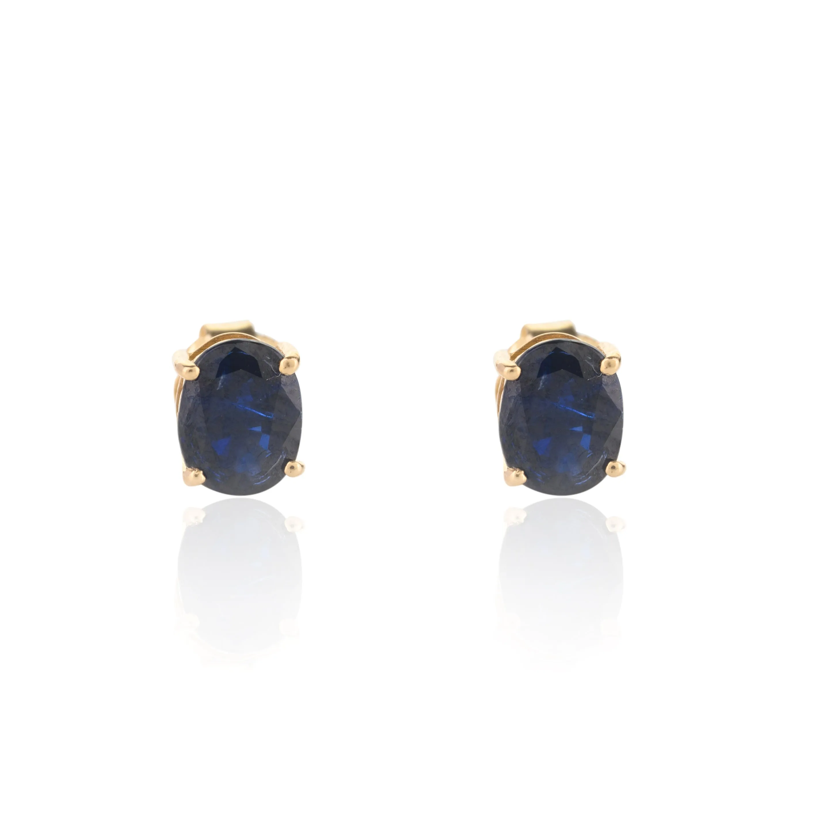 18K Gold Blue Sapphire Oval Studs