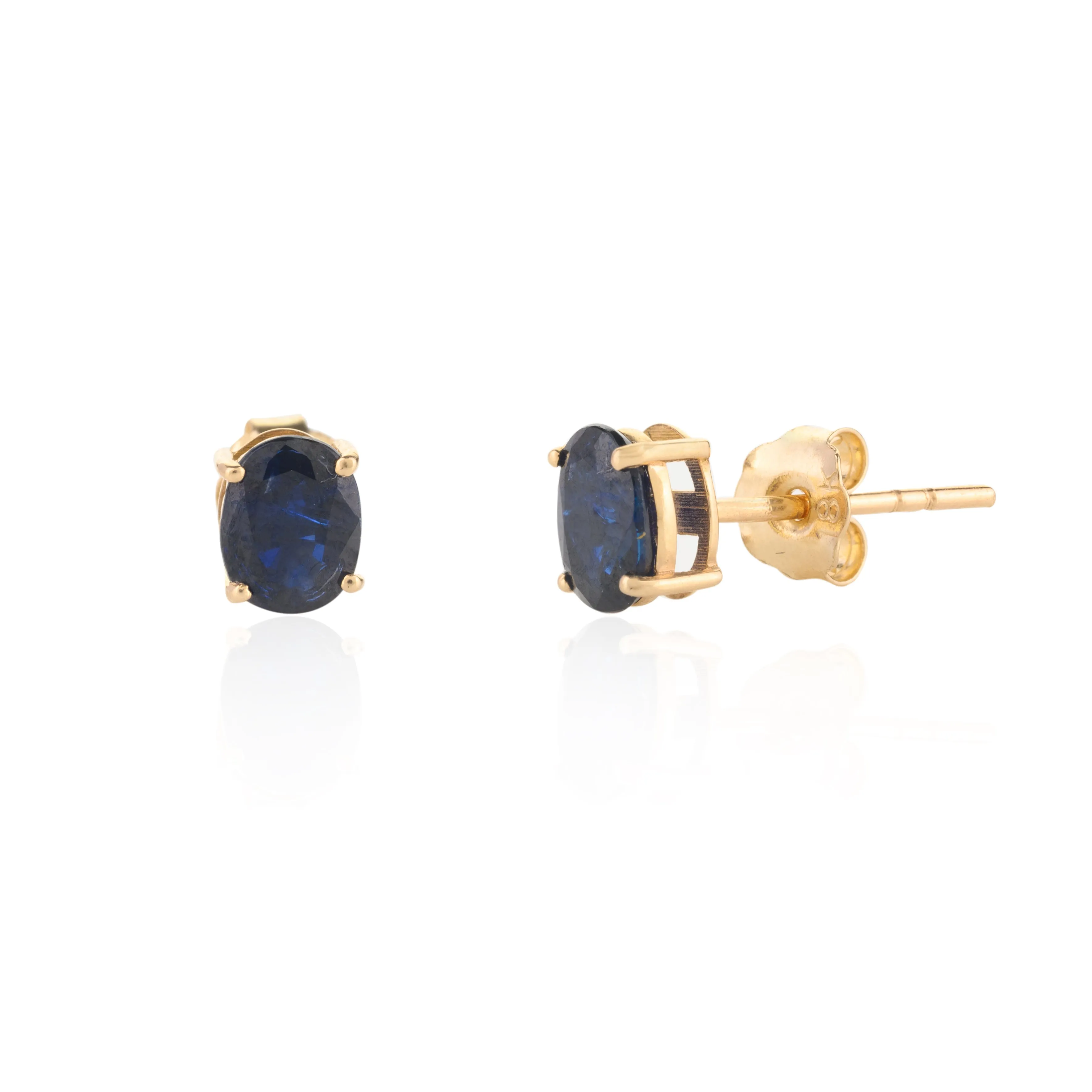 18K Gold Blue Sapphire Oval Studs