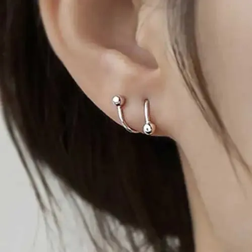 2 Pieces Stainless Steel Piercing Screw Ball Star Ear Bone Rotating Line Wave Mini Studs Women Unusual Earrings Adjustable