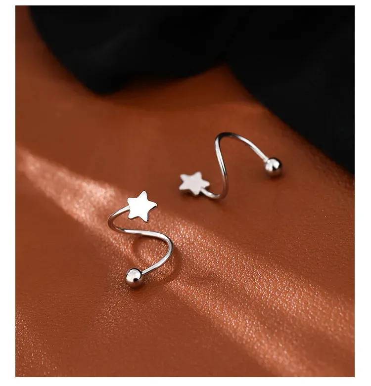 2 Pieces Stainless Steel Piercing Screw Ball Star Ear Bone Rotating Line Wave Mini Studs Women Unusual Earrings Adjustable