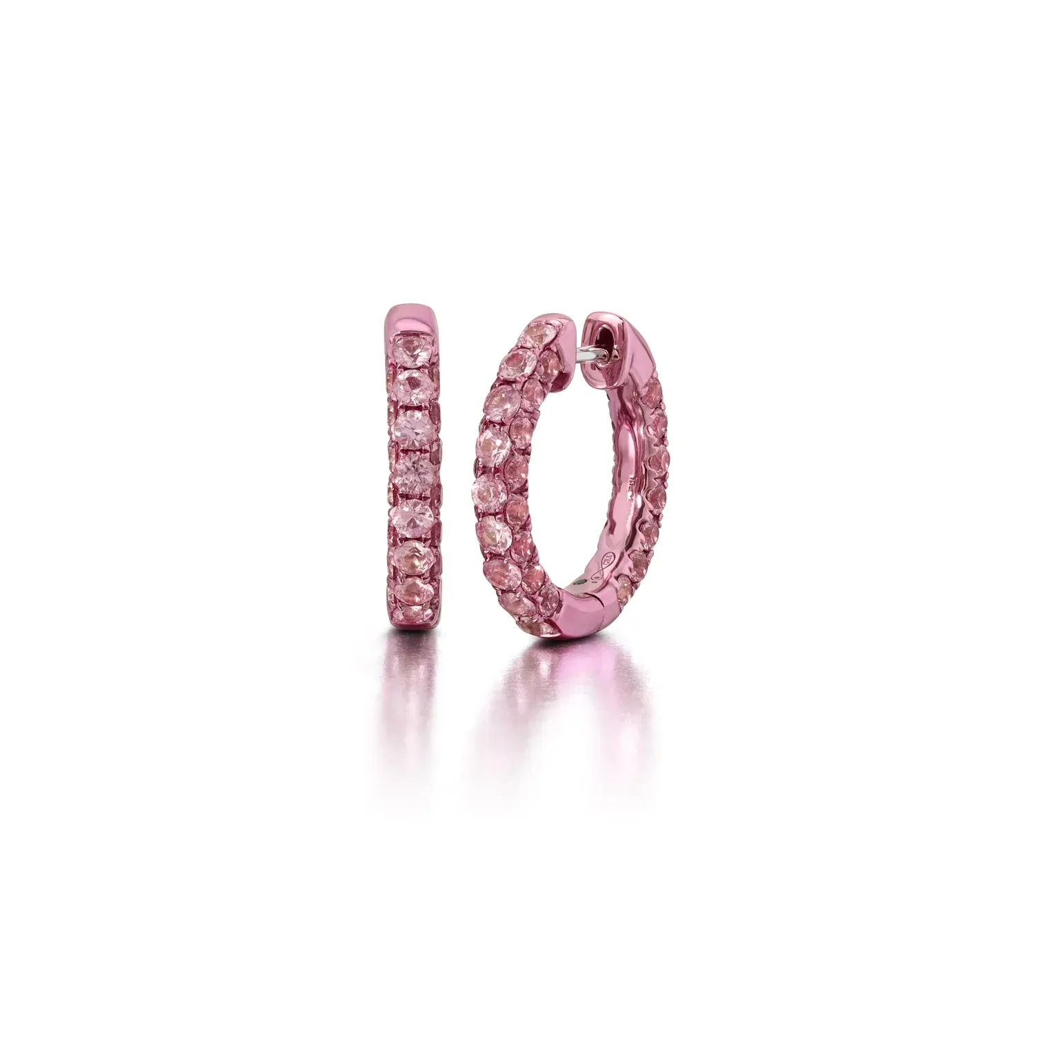 3 Sided Pink Sapphire Hoops