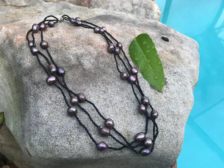 3 strand lavender pearl necklace 14 inch