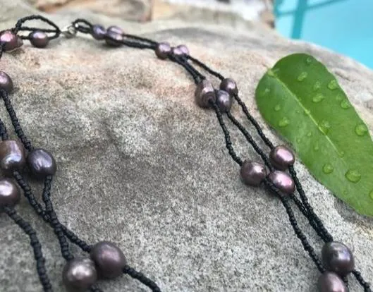 3 strand lavender pearl necklace 14 inch