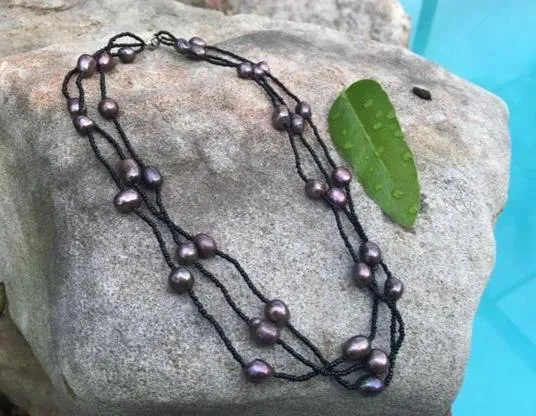 3 strand lavender pearl necklace 14 inch