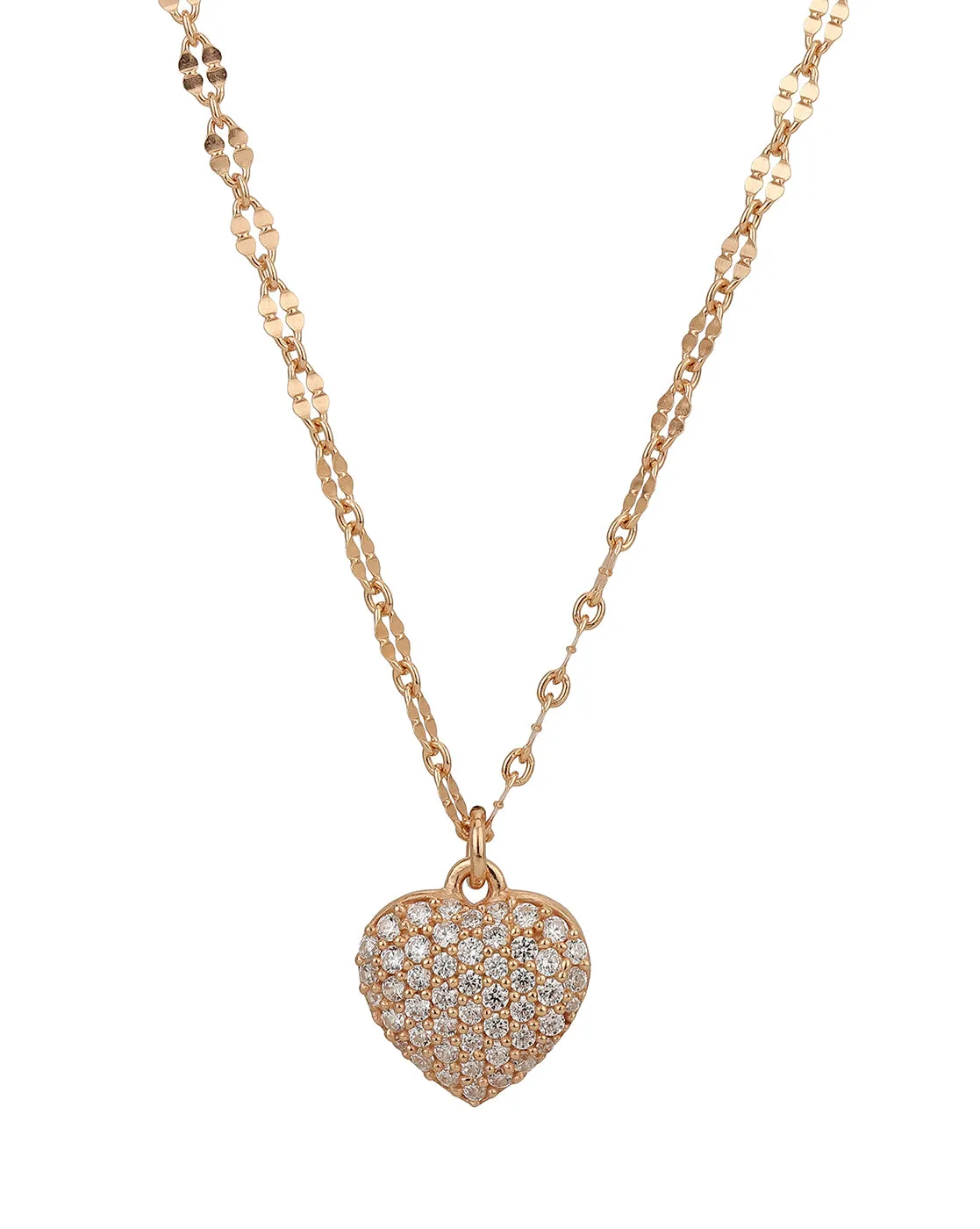 925 Sterling Silver 18Kt Rose Gold Plated Dangling Heart With Cz Pendant And Chain