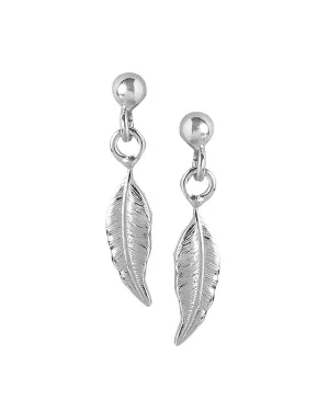 925 Sterling Silver Dangling Leaf With Rhodium Plated Drop Earring