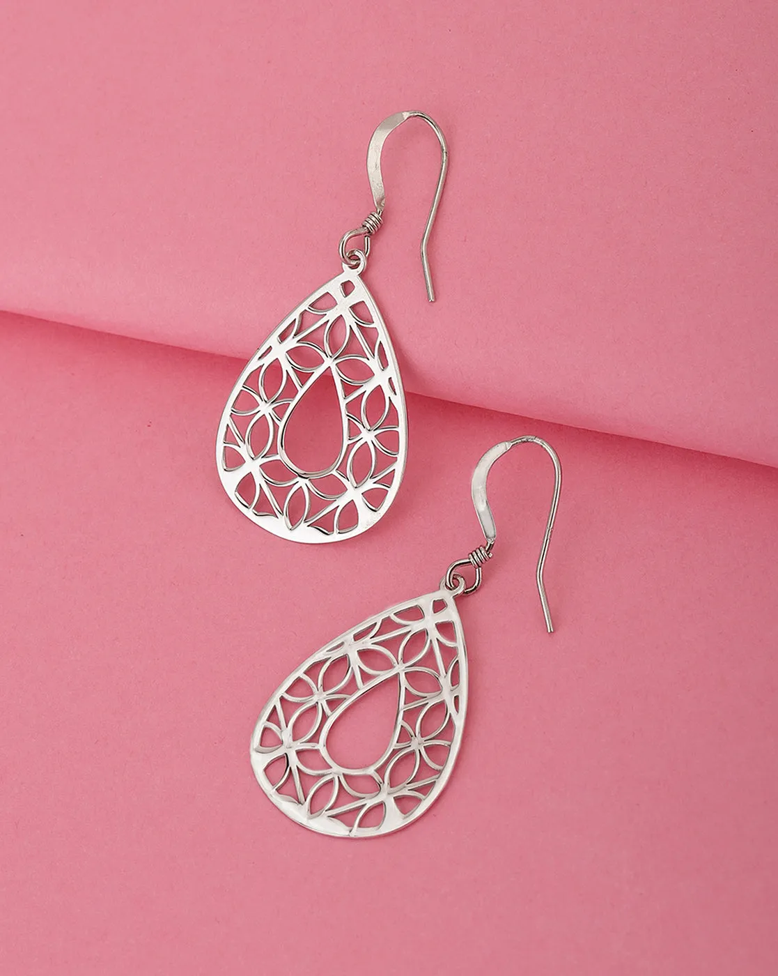 925 Sterling Silver Drop Earring Rhodium Plated With Teardrop