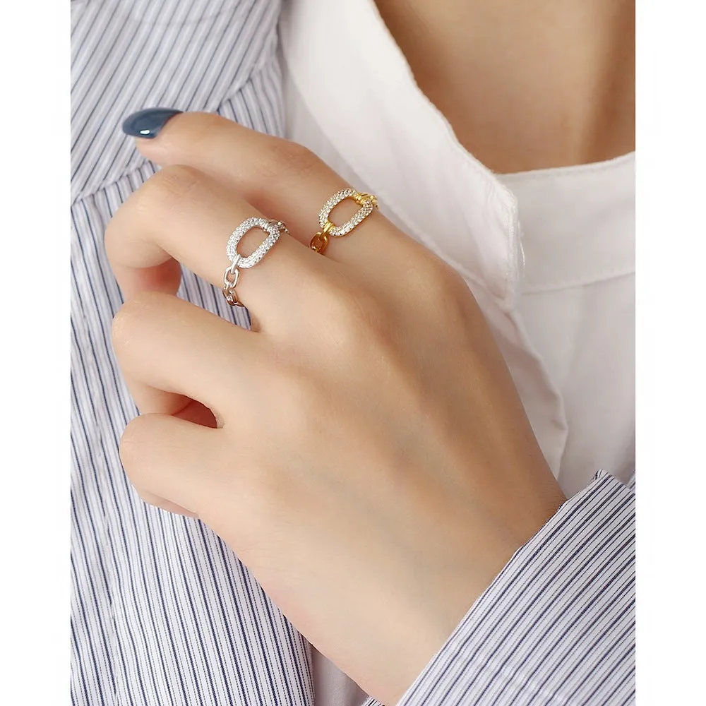 925 Sterling Silver Luxurious Women Stripe Ellipse Silver Diamond Inlay Rings