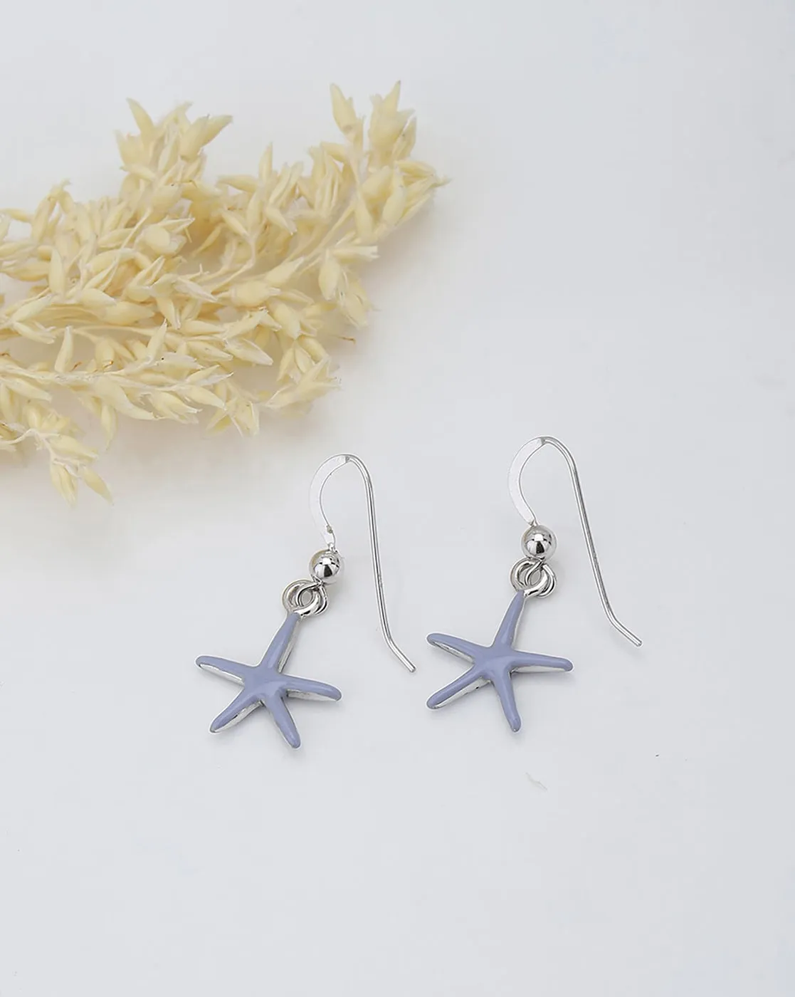 925 Sterling Silver Rhodium Plated And Enamel Star Drop Earring For Women