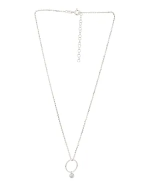 925 Sterling Silver Rhodium Plated Circle With Solitaire Pendant And Chain