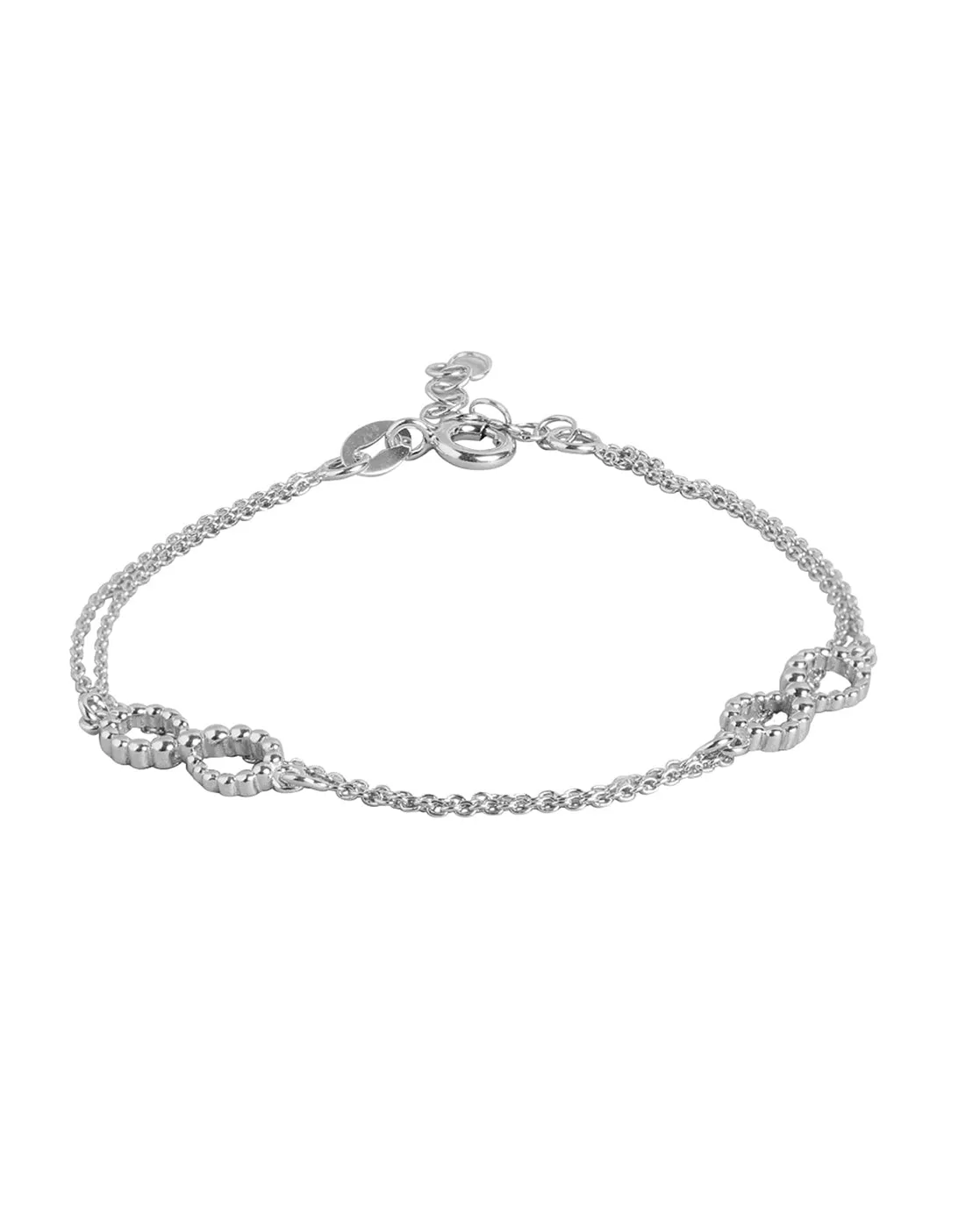 925 Sterling Silver Rhodium Plated With Infinity Double Chain Adjustable Charm Bracelet