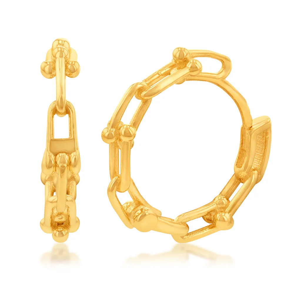 9ct Yellow Gold Paperclip Link Hoop Earrings