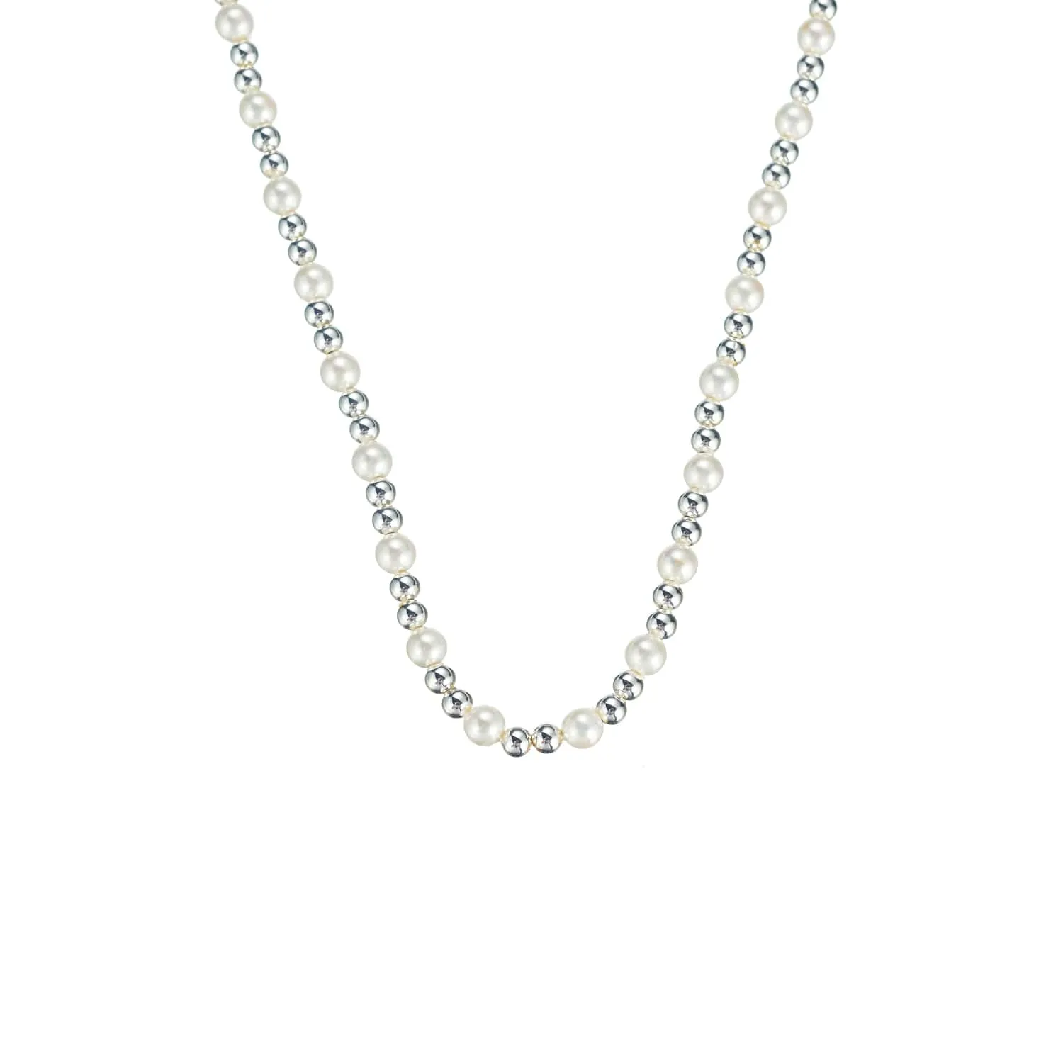 Adorned Pearl Mini Beaded Necklace in Silver