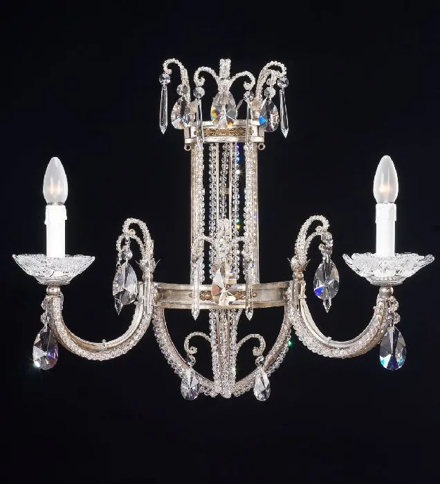 Antique Silver And Crystal Glass Wall Light