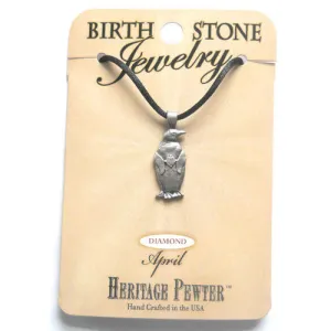 April Pewter Penguin Birthstone Pendant (Diamond)