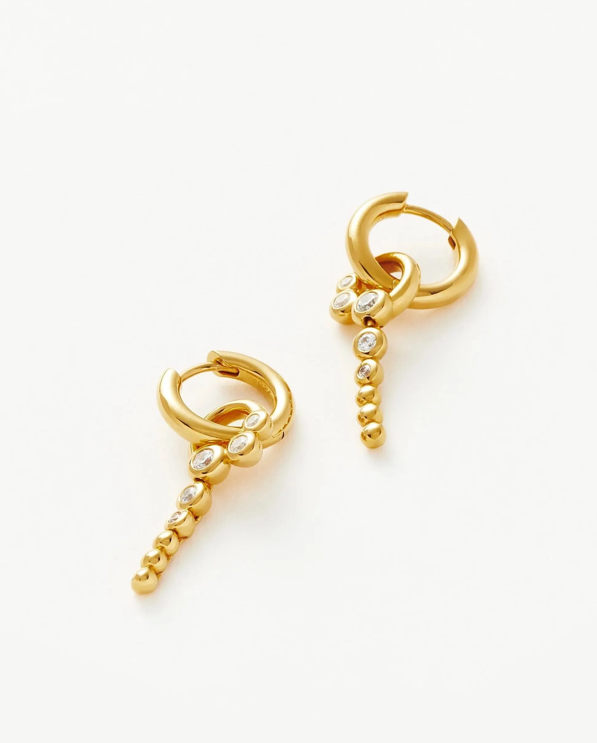 ARTICULATED BEADED STONE CONVERTIBLE HOOP EARRINGS / GOLD