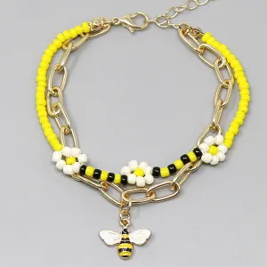 Bee Charm Seed Beaded Bracelet