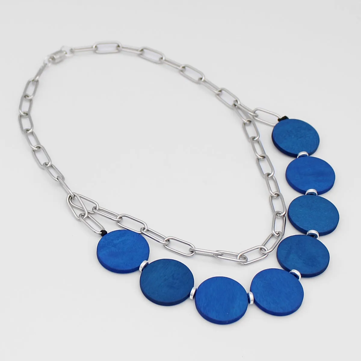 Blue Double Layer Chain Link Necklace