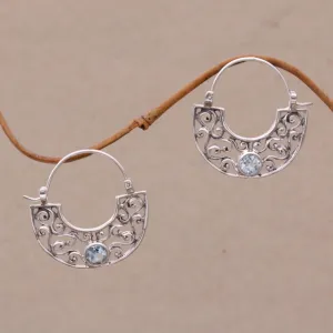 Blue Jasmine Topaz & Silver Hoop Earrings