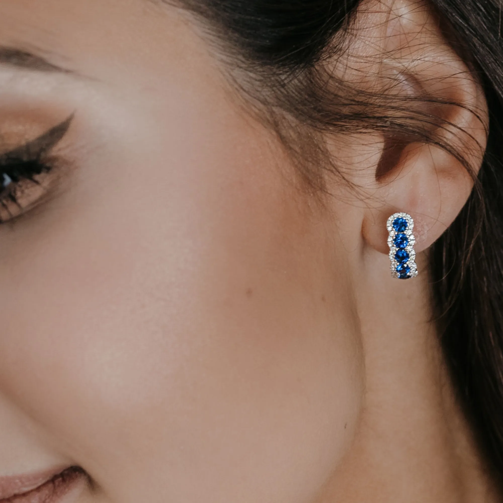 Blue Sapphire & Diamond Halo Earrings