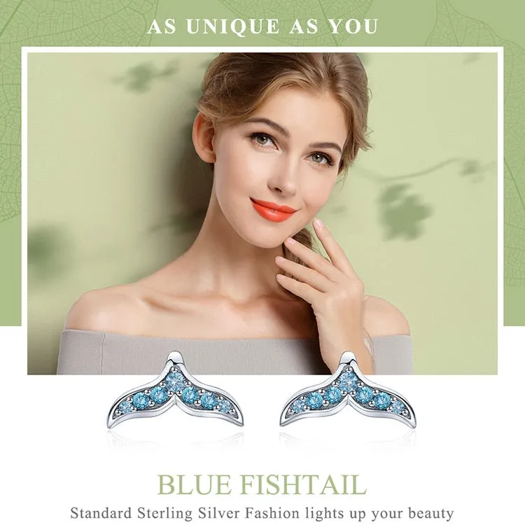 Blue Zircon Mermaid Fishtail Stud Earrings