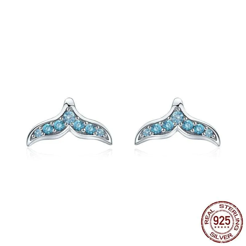 Blue Zircon Mermaid Fishtail Stud Earrings