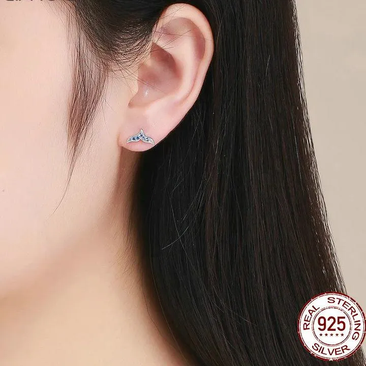 Blue Zircon Mermaid Fishtail Stud Earrings