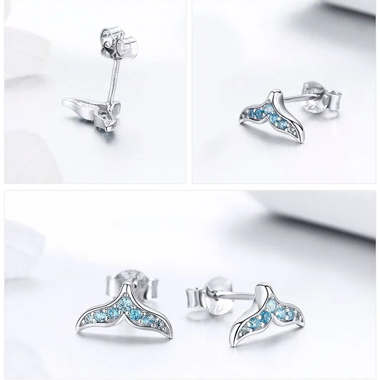 Blue Zircon Mermaid Fishtail Stud Earrings